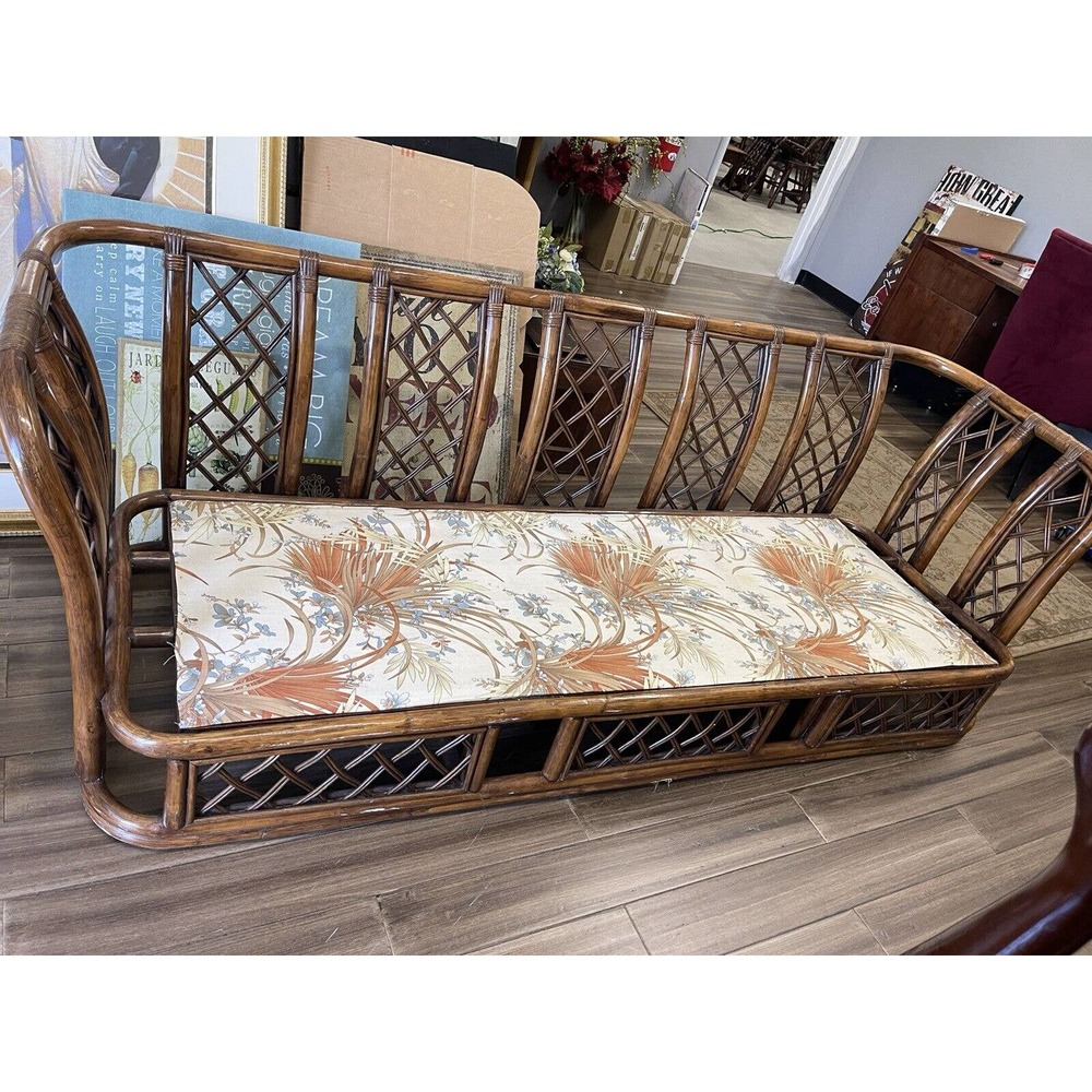Vintage Heavy Mid Century Modern Authentic Bamboo Rattan Sofa & Chair Patio Set